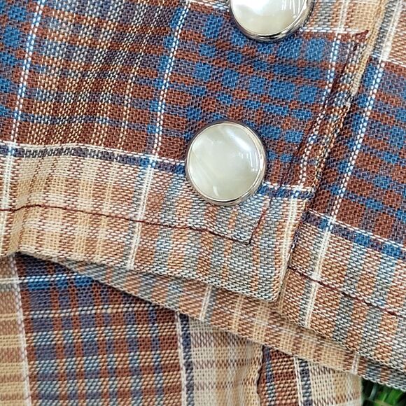 Vintage 80s Shadow Plaid Pearl-Snap Shirt M 19x29 Shirttail - Picture 16 of 16